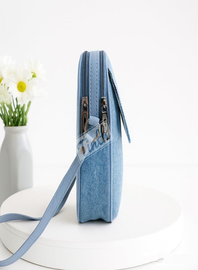 Tinth Girls Denim Adjustable Long Belt Smartphone Sling Bag (Ice Blue) - Image 5
